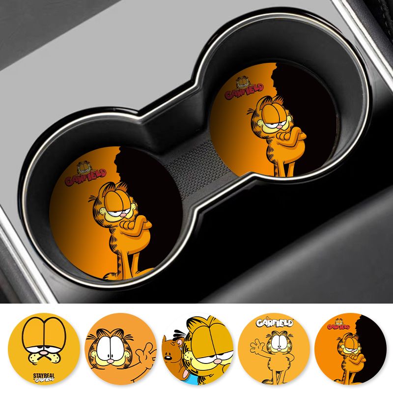 Tablet Car Accessories - Karikatür Garfield Araba Bardak Altlığı Evrensel